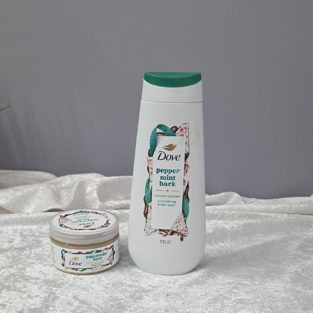 Dove Peppermint Bark Body Wash and Body Scrub Set -